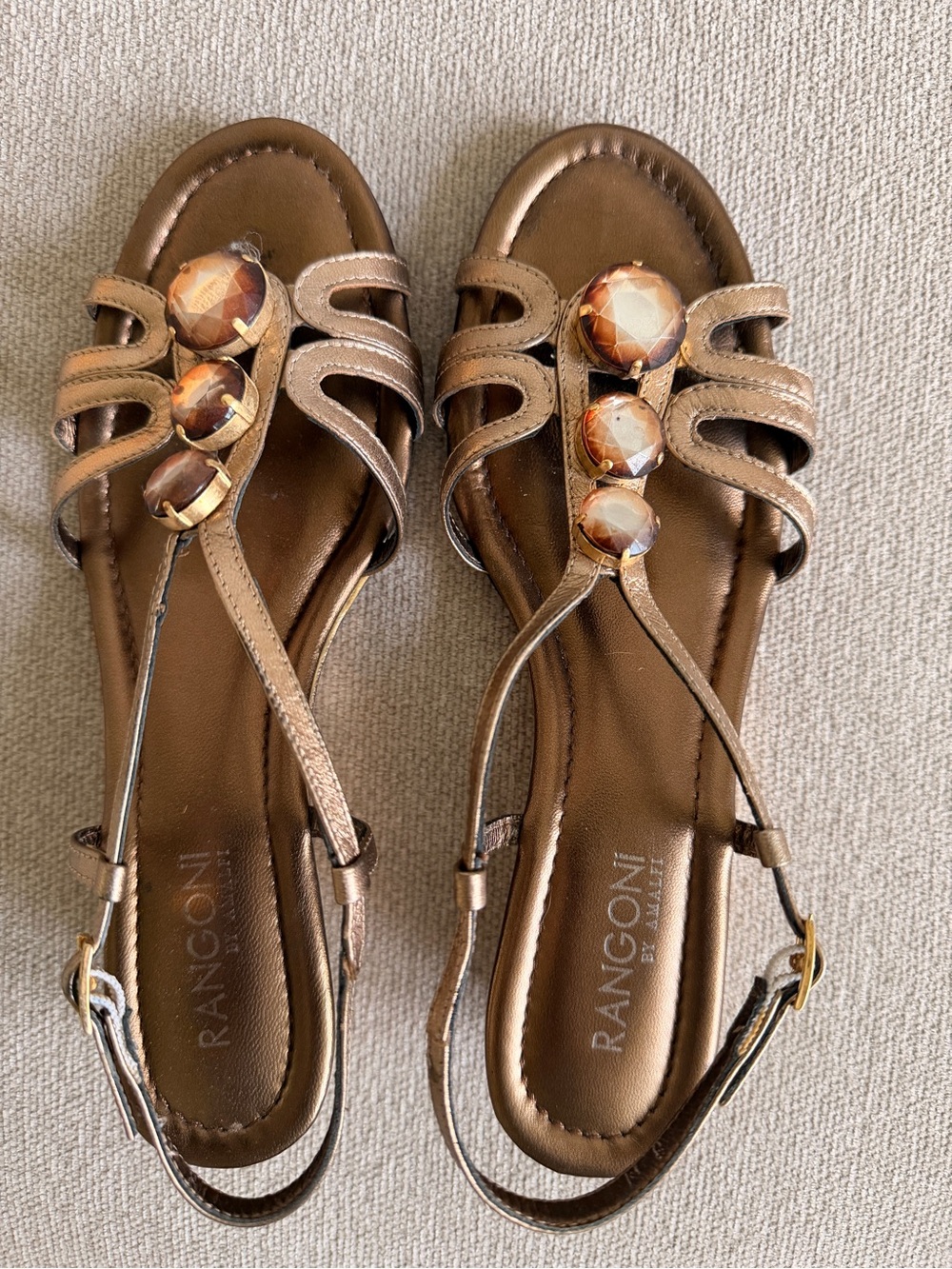 Rangoni Metallic Bronze Sandal with Amber Gem Accents